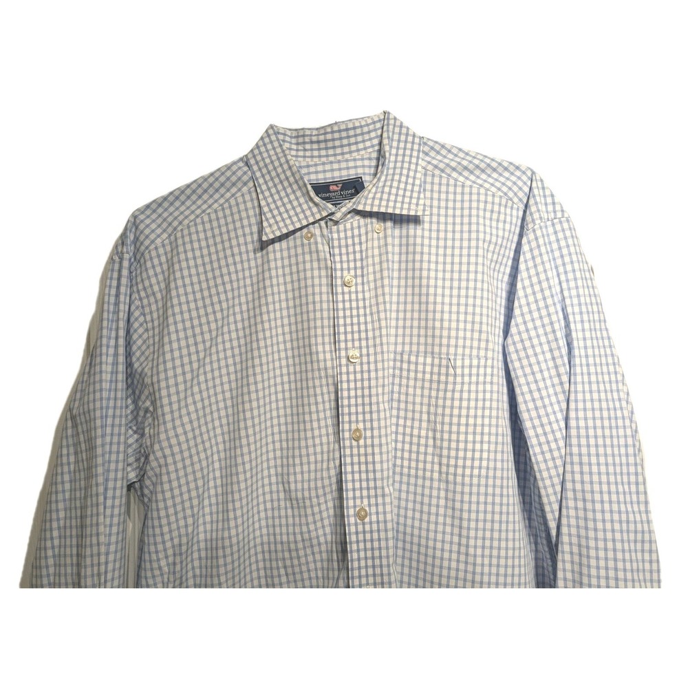 Vineyard Vines Shirt Men XL Blue Gingham Classic Fit Murray Long Sleeve Dress